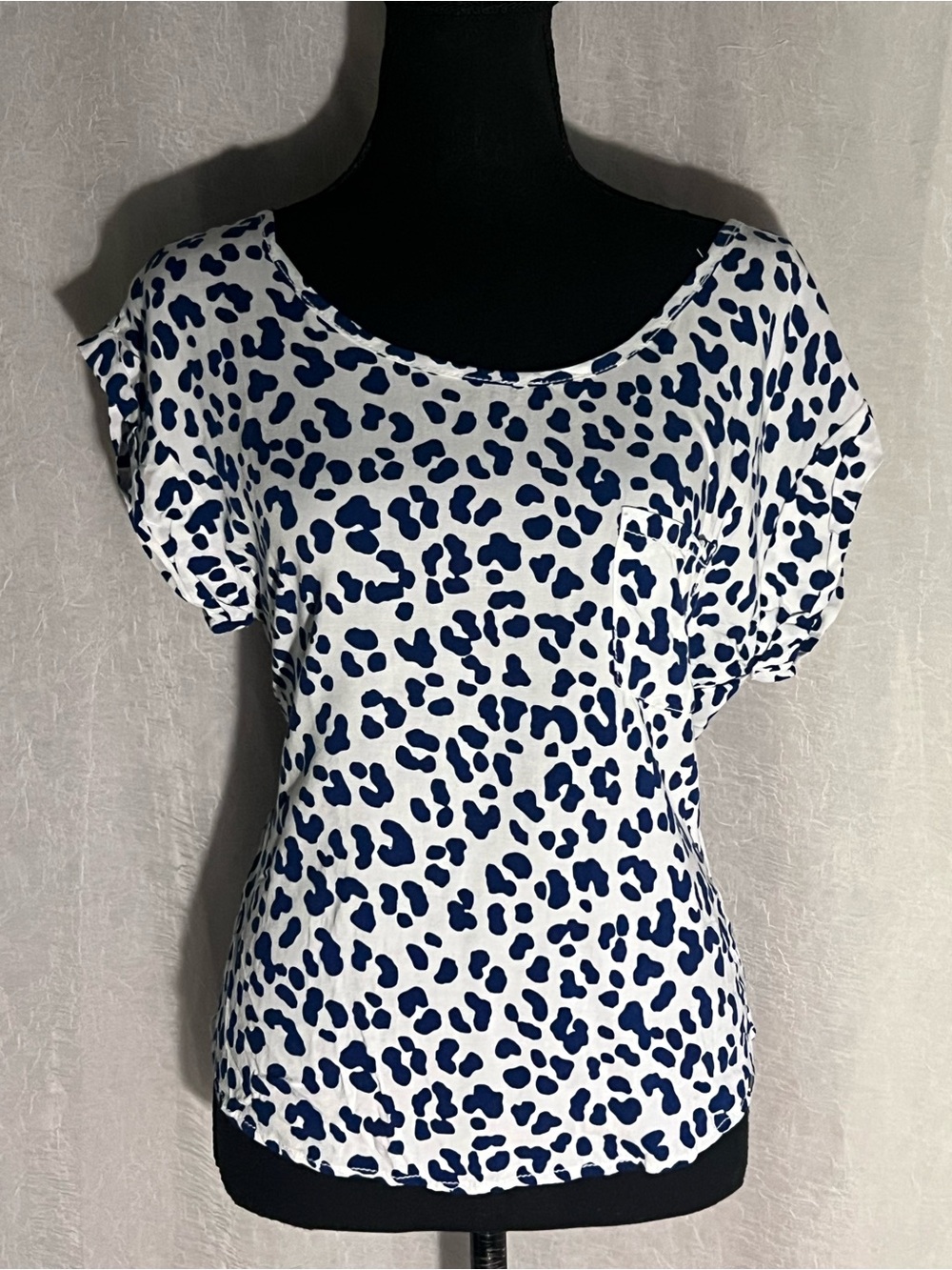 Garage White Short Sleeve Top with Navy Leopard Print